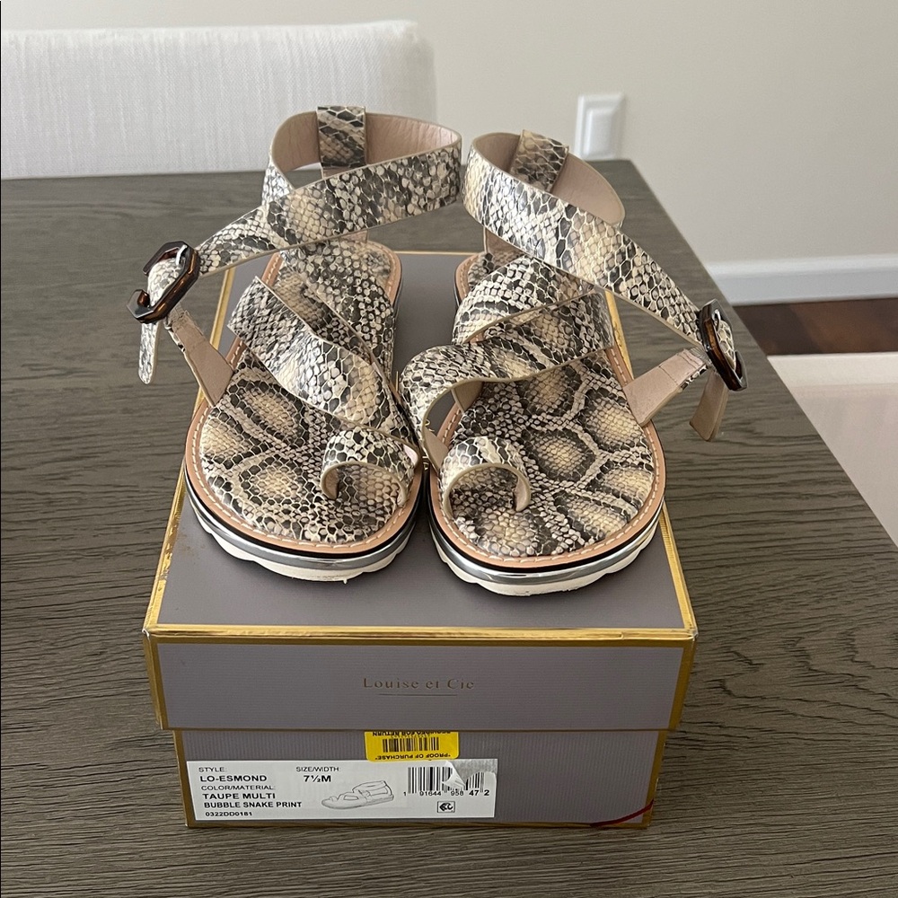 Louise et Cie Kids Snake Print Sandals - Cream and Brown